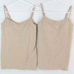 Set of 2 Jockey Women's Beige Tan Spaghetti Strap Built in Bra Tank Top Size L/G