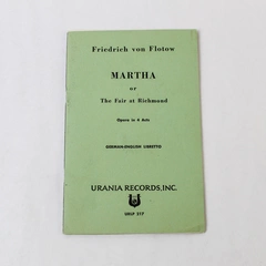 Martha or The Fair at Richmond by Friedrich von Flotow Vintage Opera Booklet