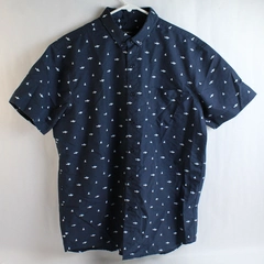 Molokai Surf Co. Men's Dark Blue Shark Pattern Collar Button Up Shirt Size Large