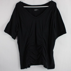 Zella Women's Black V Neck Short Sleeve Ruched Bodice T-Shirt Size 3X/X