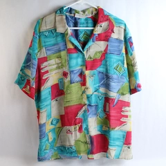 Alfred Dunner Women's Multicolor Abstract Button Up Short Sleeve Blouse Size 18