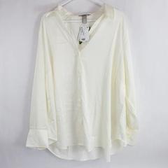 H&M Women's Lightweight White Collar V Neck Button Up Long Sleeve Top Size XXL