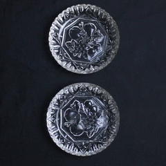 Lot of 2 Vintage Della Robbia Fruit Pattern Clear Glass Ash Tray Dishes 5.25 In