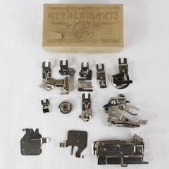 Lot of 11 Vintage Griest Singer Rotary Sewing Machine Attachments with Box