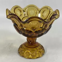 L.E. Smith Amber Moon and Stars Footed Open Compote 5.25 Inch