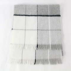 Women's Scarf Gray Black White Plaid Fringe 11 Inches x 50 Inches