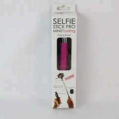 Pink Selfie Stick Pro Mini Folding for iPhone and Android Wired Plug & Shoot