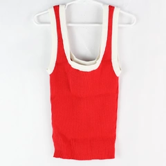 Divided H&M Women's Ribbed Red & White Trimmed Tank Top Size XS Viscose Blend 
