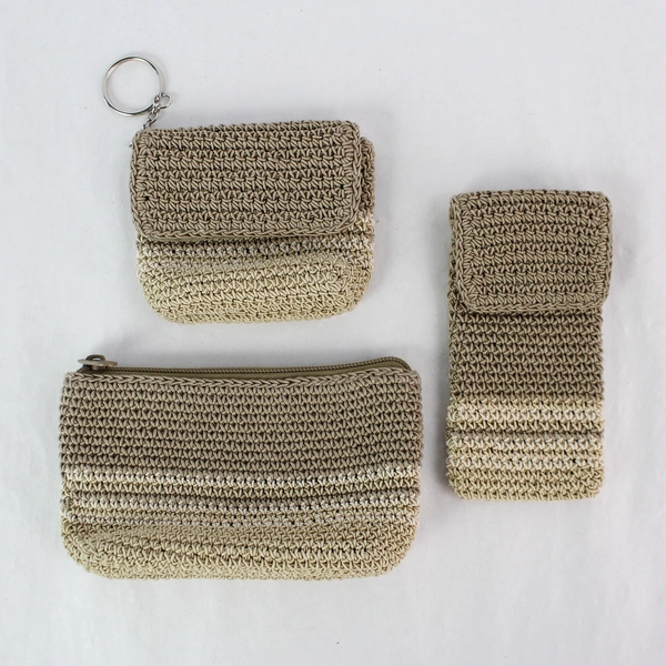 Set of 3 Small Beige Woven Easy Fasten Zipper Closures Accessory Pouches