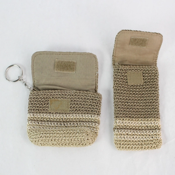 Set of 3 Small Beige Woven Easy Fasten Zipper Closures Accessory Pouches