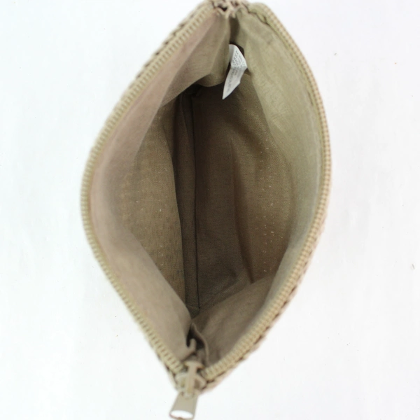 Set of 3 Small Beige Woven Easy Fasten Zipper Closures Accessory Pouches