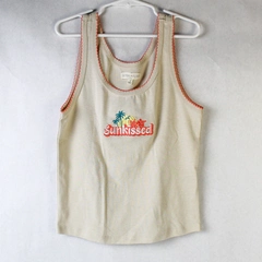 Ultra Flirt Women's Juniors Beige & Pink Trimmed Sun Kissed Tank Top Sz Small