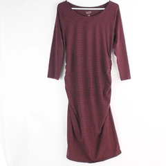Isabel Maternity Women's Maroon & Black Striped 3/4 Sleeve Maxi Dress Size M