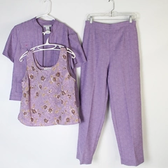 Sag Harbor Women's 3 Piece Set Purple Jacket Slacks Purple Floral Top Size 12