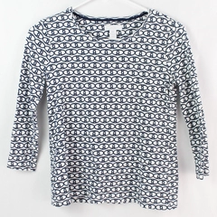 Charter Club Women's Perfectly Soft Pima 3/4 Sleeve B&W Pattern Shirt Size PP