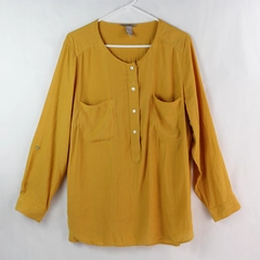 H&M Women's Mustard Yellow Long Sleeve Quarter Button Up Blouse Size 20 