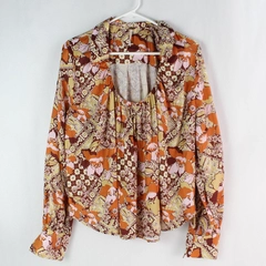 Free People Women's Multicolor Floral Pattern Collar Long Sleeve Asymm Hem Sz S