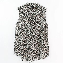 H&M Women's Black Brown Cheetah Print Collar Sleeveless Button Up Blouse Size 10