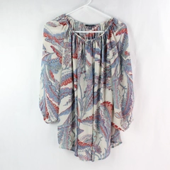 Chaps Women's Multicolor Paisley Pattern 3/4 Elastic Sleeve Blouse Size 1X