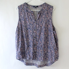 Angels Forever Young Blue Pink White Floral Pattern Button Up Blouse Women's XL