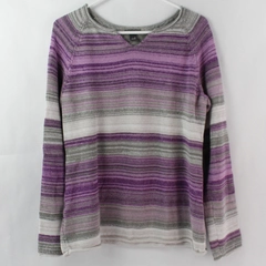 Eddie Bauer Women's Purple Gray Pink V Neck Long Sleeve Knit Sweater Size Medium