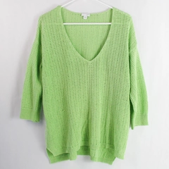 J. Jill Women's Lime Green Knit 3/4 Sleeve V Neck Cotton Nylon Sweater Size XL