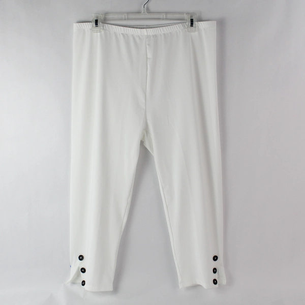 Women's Elastic White Lightweight Capri Pants with Button Detailing Size XXL