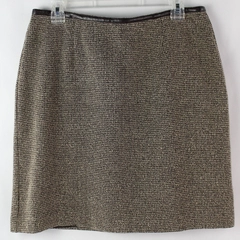 Worthington Women's Brown Plaid Leather Lined Zip Up Pencil Skirt Size 14 Petite