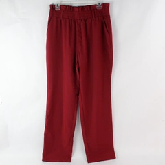 Atika Women's Red Lettuce Edge Elastic Waistband Straight Leg Pants Size 2XL