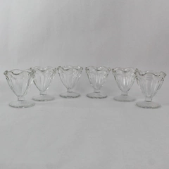Lot of 6 Vintage Glass Lettuce Edge Libbey Footed Parfait Sundae Glasses 4" Tall