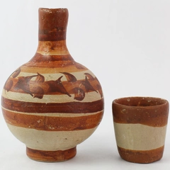 Vintage Handmade Mexican Water Jug Stone Botellon & Cup Made in Mexico
