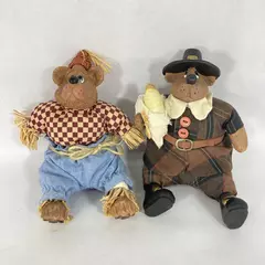 Lot of 2 Russ Berrie Fall Holiday Shelf Sitter Bears Pilgrim Joshua & Scarebear