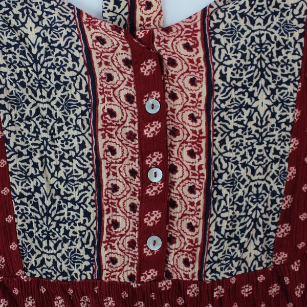 Forever 21 Red Navy Peasant Style 1/2 Button Up Blouse Women's Small