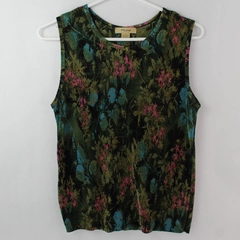 Plissé Green Floral Patterned Sleeveless Accordion Top Women's Size Large