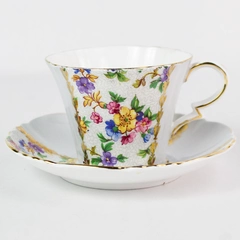 Vintage Royal Standard Light Blue Gold Trimmed Floral Tea Cup & Saucer 
