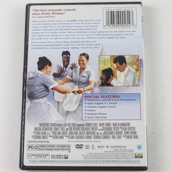 Maid in Manhattan DVD 2003 Jennifer Lopez Ralph Fiennes Natasha Richardson