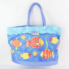 Large Rio Beach Blue Fish Print Beach Tote Shoulder Bag Flawed