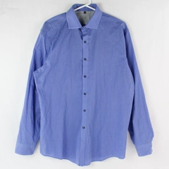 Geoffrey Beene Blue Striped Button-Up Long-Sleeve Dress Shirt Men's Large