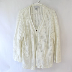 Sag Harbor Women's Cardigan Sweater White Knit 3/4 Sleeve Button Up Size XL