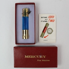 Vintage Mercury Fine Watches Gold Tone Butane Lighter With 17 Jewel Watch