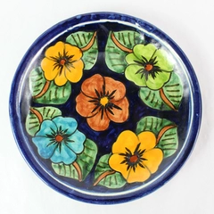 Mexican Talavera Pottery Flower Design Hanging Decorative Plate 8"