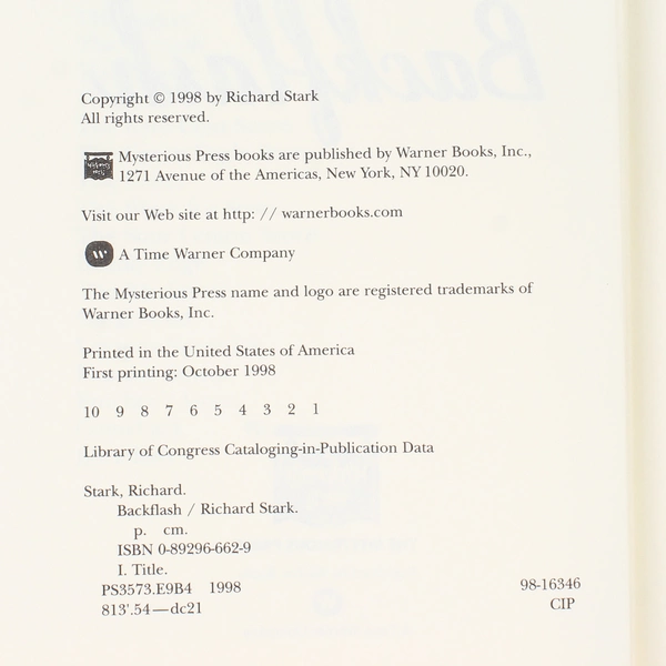 Backflash by Richard Stark 1998 Hardcover