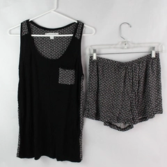 Ellen Tracy Black Flower Pattern Pajama Set Tank Top Shorts Women's Small