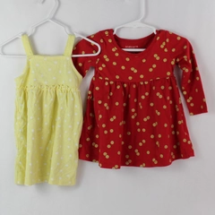 Lot of 2 Red and Yellow Polka Dot Baby Girl's Dresses Infant Size 12 Months