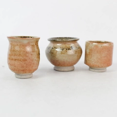 Lot of 3 Whitefish Pottery Orange and Taupe Hand-Painted Vases 2"
