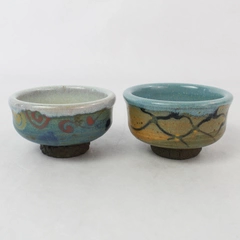 Lot of 2 Old Farmhouse Pottery 1.5" Art Pottery Trinket Bowls