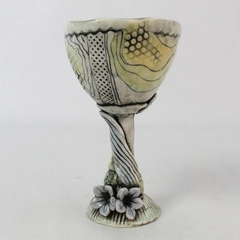 LG Gossett Ceramic Hand-Painted Etched Decorative Goblet 5" Signed