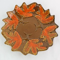 Vtg California U.S.A. Pottery Brown Orange Fall Leaf Pattern Platter 373-372