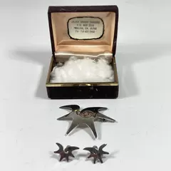 Vintage 925 Sterling Silver Taxco Mexico Star Clip On Earrings and Brooch 