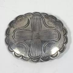 Women's Handmade Oval Engraved Cross Belt Buckle Silver Tone